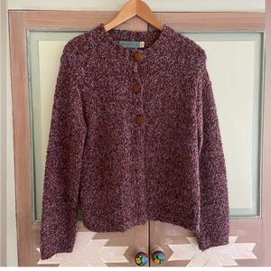 Mermaid | Nubby three button cardigan. Size Small. Purple. Made New England USA